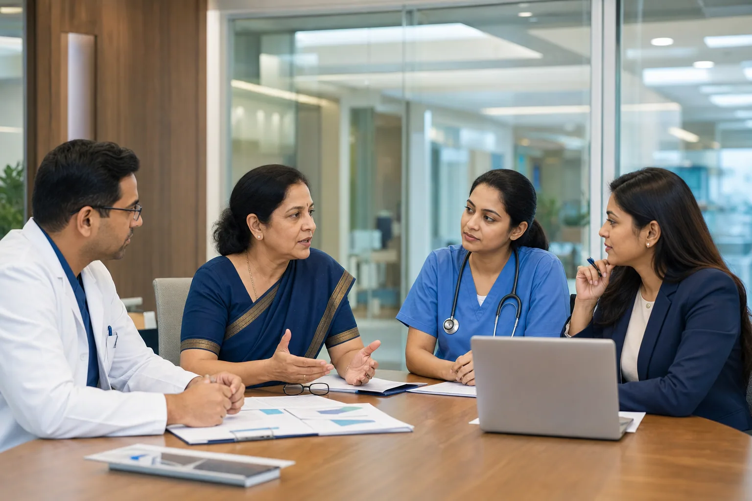 Hospital leaders and clinicians discussing international-patient coordination